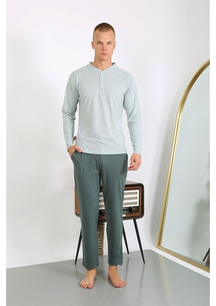 Erkek Penye Uzun Kol Pijama Takımı 6860 Su Yeşili fiyatları