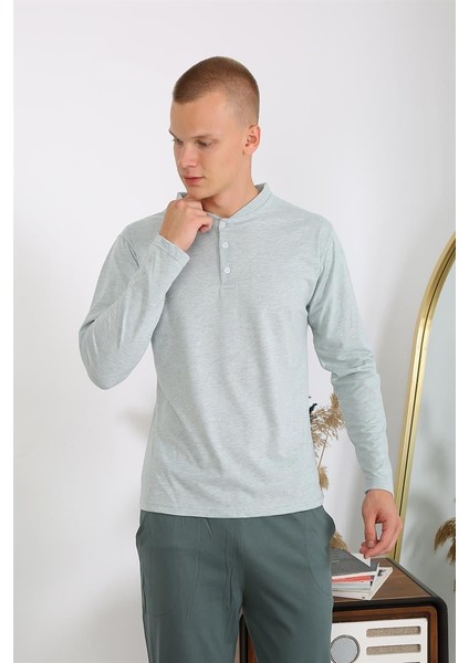 Erkek Penye Uzun Kol Pijama Takımı 6860 Su Yeşili indirimleri