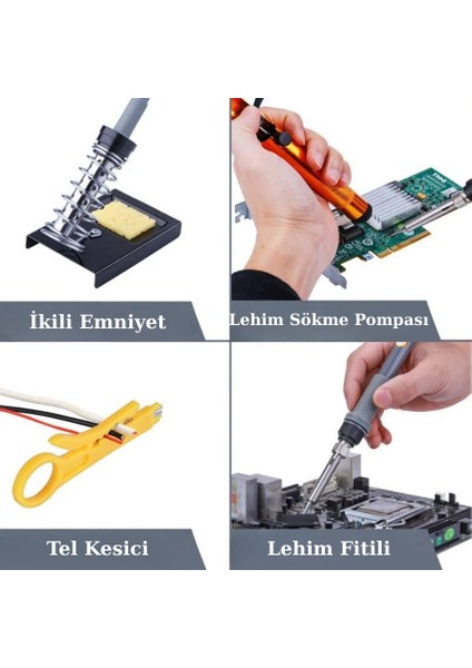 60W Sıcaklık Ayarlı Elektrikli Havya Lehimleme Kiti Full Set