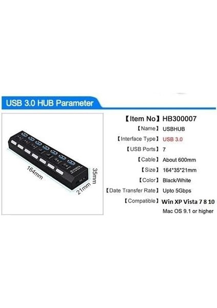 7 Port USB 3.0 ve USB 2.0 Hub Anahtarlı Çoklayıcı Çoğaltıcı Switch 5258
