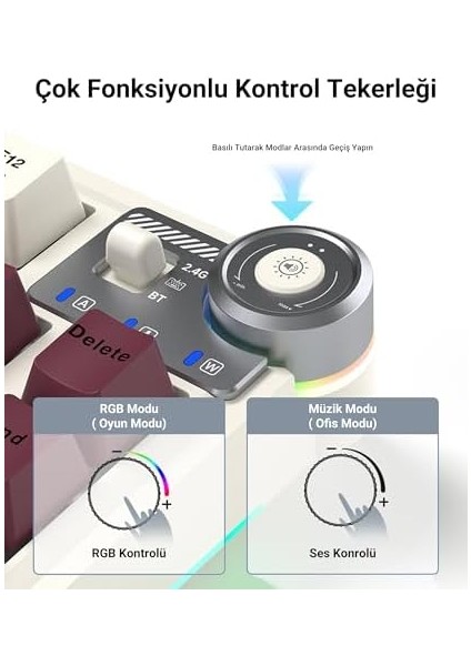 AU75 3 Modlu Rgb Hot Swap Mekanik Tkl Seiya Switch Kablosuz Makrolu Klavye Bej