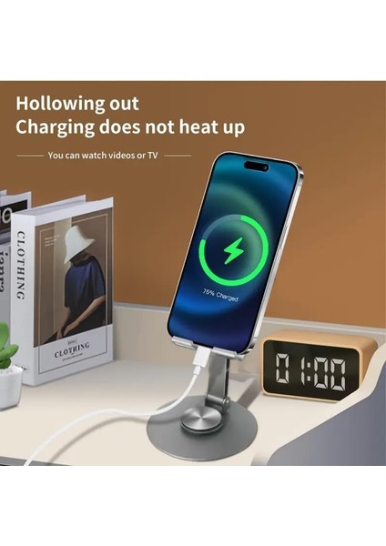 Trend Yüksek Kaliteli Metal Stand Katlanabilir ve Ayarlanabilir 360 Derece Dönebilen Tablet Standı Telefon Tutucu Masa Üstü Gri Stant