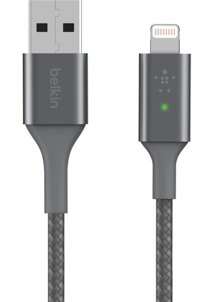 Smart LED Şarj Kablosu USB - Lightning 4 Ft/1.2 Metre (Bir Bakışta Şarj Durumunuzu Görün) Mfi Sertifikalı - Gri