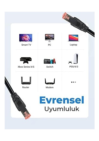 C8S05 Cat 8 Ethernet Kablosu 40GBPS Veri Aktarımı 2000MHZ Bant Genişliği Stp Kablo Pvc Kaplama Ps5 Xbox One Switch Modem Yönlendirici Vb. Ile Uyumlu 5 Metre