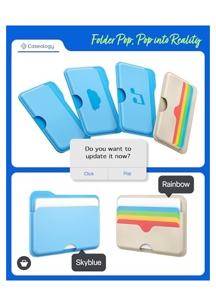 Spigen Iphone Için Magsafe Özellikli 3 Kartlı Manyetik Cüzdan Folder Pop Sky Blue Cloud - AFA07499, Sky Blue Cloud