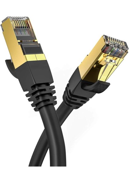 7 Ethernet Ağ Kablosu, 10 Gigabit/s, 600 Mhz, Metal Zırhlı RJ45, Siyah (10 Metre)