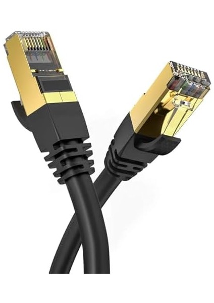 7 Ethernet Ağ Kablosu, 10 Gigabit/s, 600 Mhz, Metal Zırhlı RJ45, Siyah (10 Metre)