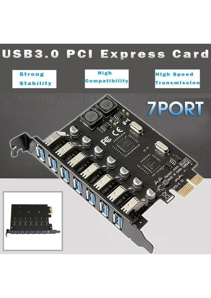 Plus PX-4899 7 Port USB Hub, Pcı Expres Usb3.0 Kart 7 Port Çoklayıcı, Pcı Ex Usb3.0 Çoklayıcı Kart (Win7/8/10/11, Linux, Macos)