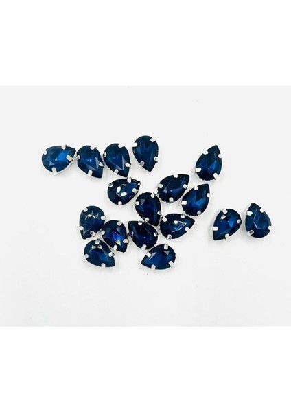 13x18 (1.8 Cm) Lacivert Damla Kasalı Dikme Cam Taş 20 Adet