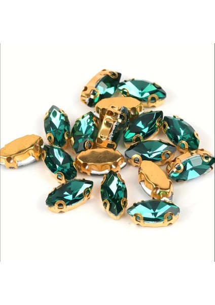 9x18 (1.8 Cm) 20 Adet Yeşil Gold Kasalı Dikme Mekik Cam Taş