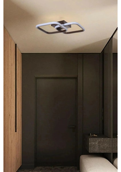 Selinay Modern Tasarım Kahverengi Renk Salon Mutfak Hol Beyaz Ledli 2 Li LED Avize