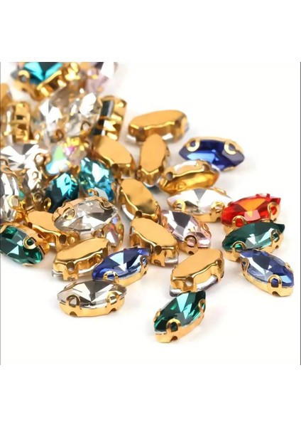 9x18 (1.8 Cm) 20 Adet Karışık Gold Kasalı Dikme Mekik Cam Taş