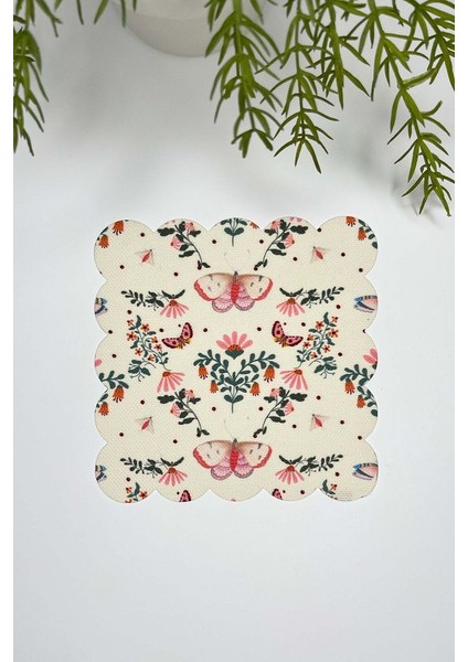 Retro Kelebek ve Çıtır Çiçek Desenli Lazer Kesim Kokteyl Peçetesi 1 Adet