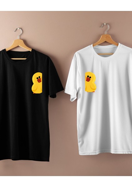 Ördek Tasarımlı Çiftler Için Baskılı T-Shirt Tasarımı modelleri
