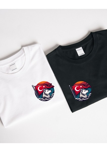 Türk Sembolu Kurt Temalı Baskılı T-Shirt