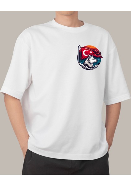 Türk Sembolu Kurt Temalı Baskılı T-Shirt