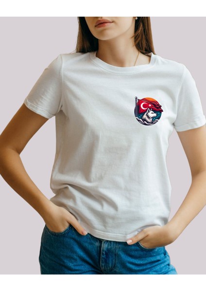 Türk Sembolu Kurt Temalı Baskılı T-Shirt
