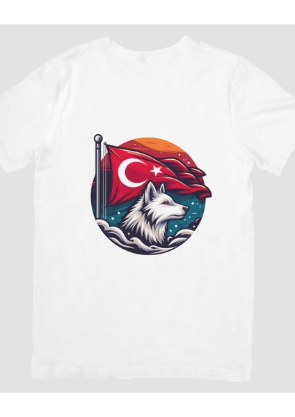 Türk Sembolu Kurt Temalı Baskılı T-Shirt