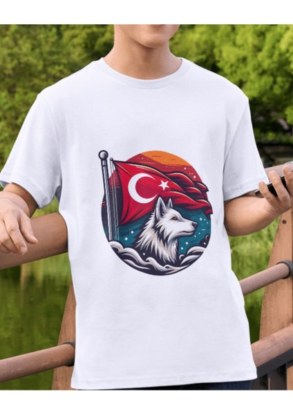 Türk Sembolu Kurt Temalı Baskılı T-Shirt