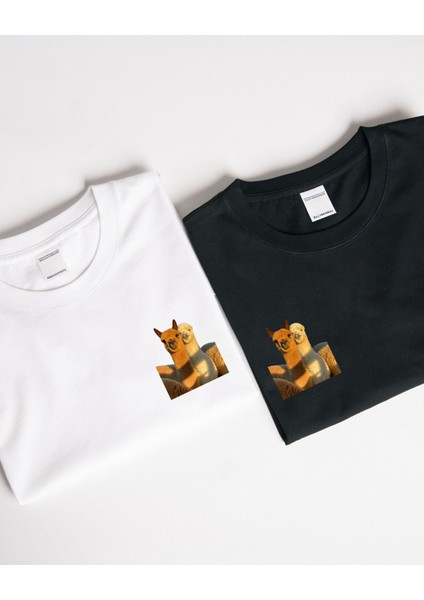 Lama Tasarımlı Çiftler Için Baskılı T-Shirt Tasarımı