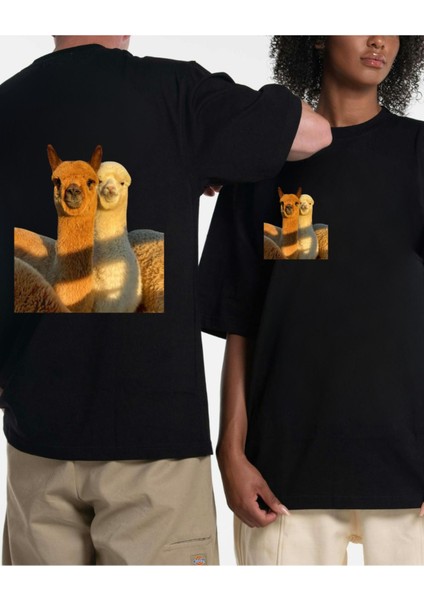 Lama Tasarımlı Çiftler Için Baskılı T-Shirt Tasarımı