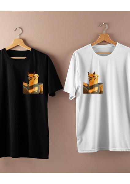 Lama Tasarımlı Çiftler Için Baskılı T-Shirt Tasarımı