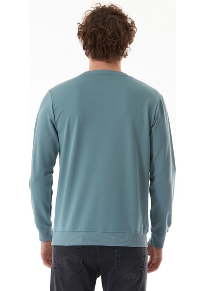 Yazı Nakışlı Bisiklet Yaka Sweatshirt