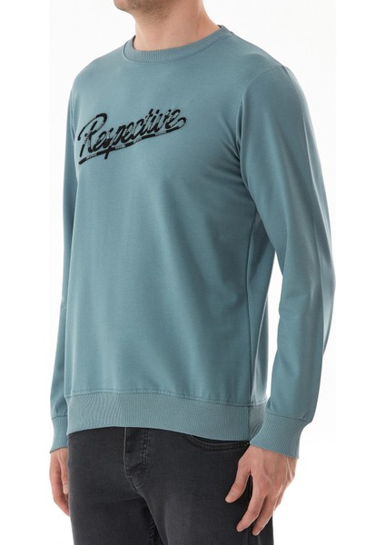 Yazı Nakışlı Bisiklet Yaka Sweatshirt