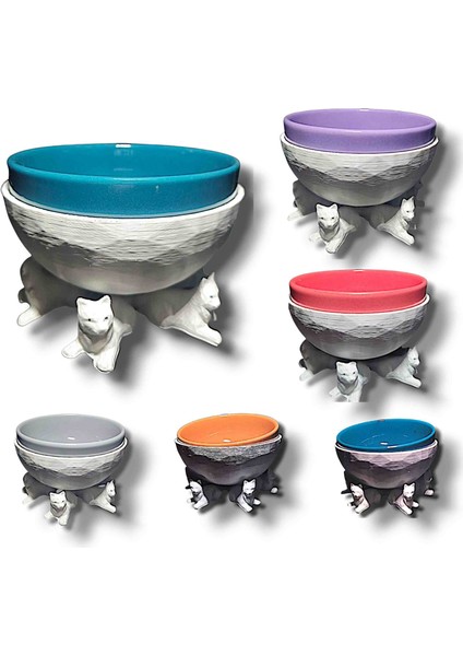 1 Adet Özel 3D Tasarım Renkli Seramik Kaseli Mama Su Kabı 13X13 cm