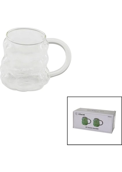2pcs Üzüm - Kabarcıklı Kulplu Cam Bardak Termisil - Isıya Dayanıklı BOROSILIKAT350 ml