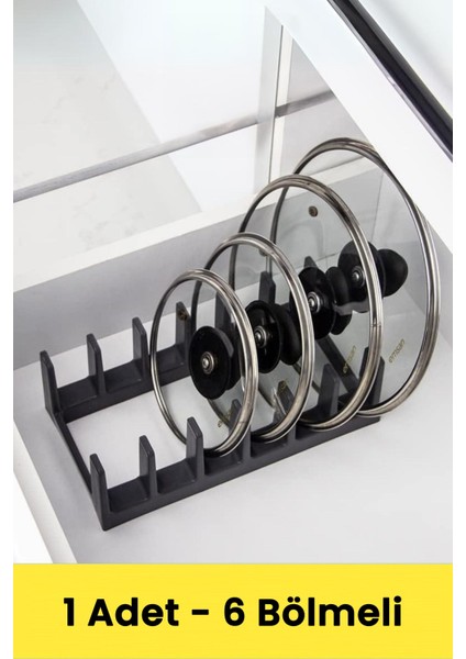 Çok Amaçlı Tabak Tava Tencere Kapağı Düzenleyici – Plastik Çekmece & Dolap Içi Organizer (Gri)