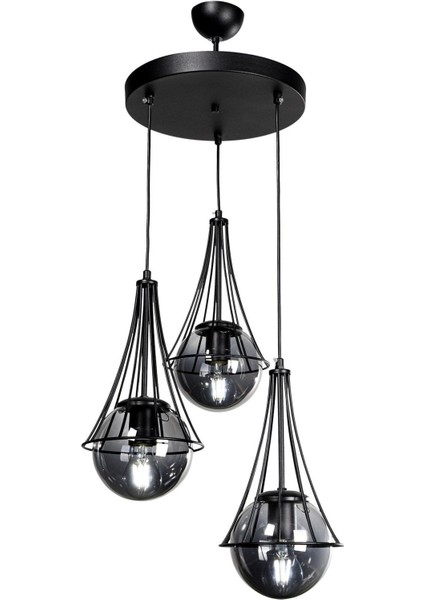 Lapis 3.lü Siyah-Füme Glop Camlı Avize modelleri