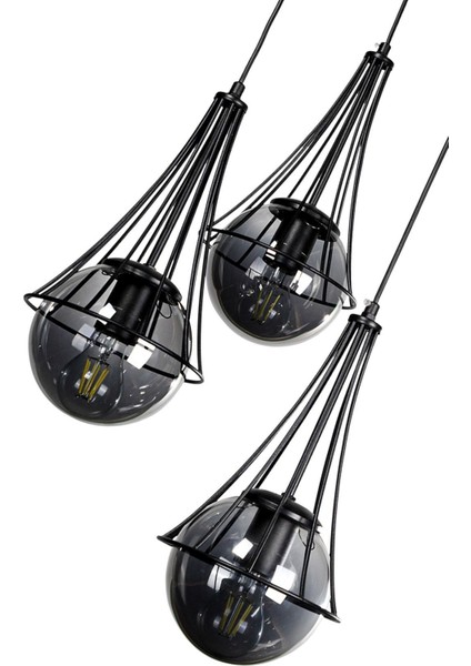 Lapis 3.lü Siyah-Füme Glop Camlı Avize fırsatları