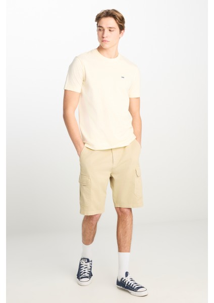%100 Pamuk Relaxed Fit Geniş Kesim Normal Bel Bej Chino Şort