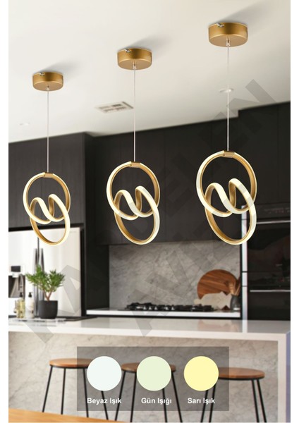3 Adet 3 Renkli Işıklı Imla Eskitme Modern Ledli Avize