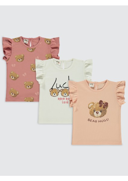 Kız Bebek 3'lü Tişört Set 6-18 Ay Somon