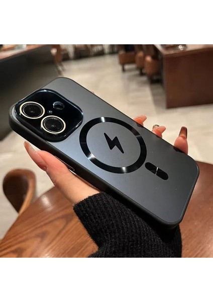 Apple iPhone 16 Plus Uyumlu Kılıf Zebana Matte Glass Kılıf (Kablosuz Şarj Destekli) Siyah