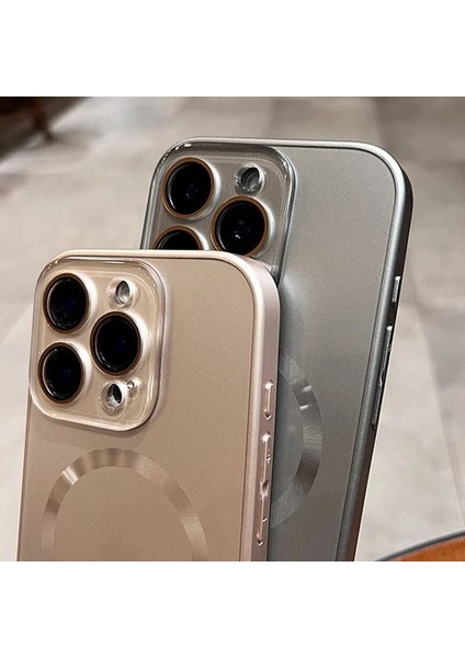 Apple iPhone 15 Pro Max Uyumlu Kılıf Zebana Matte Glass Kılıf (Kablosuz Şarj Destekli) Beyaz modelleri