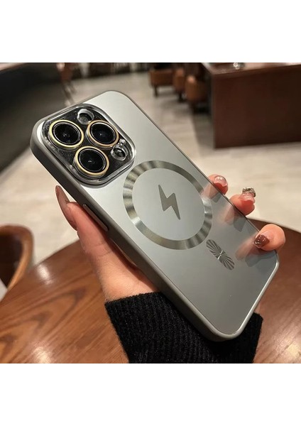 Apple iPhone 16 Pro Max Uyumlu Kılıf Zebana Matte Glass Kılıf (Kablosuz Şarj Destekli) Gri