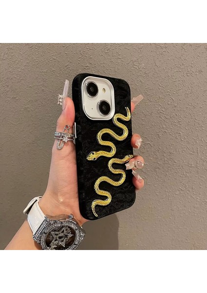 Apple iPhone 14 Uyumlu Kılıf Zebana Serpent Kadife Kumaş Kılıf Siyah