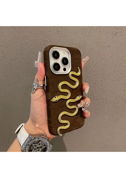 Apple iPhone 14 Pro Uyumlu Kılıf Zebana Serpent Kadife Kumaş Kılıf Kahverengi