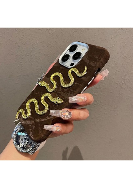 Apple iPhone 14 Pro Uyumlu Kılıf Zebana Serpent Kadife Kumaş Kılıf Kahverengi fiyatları