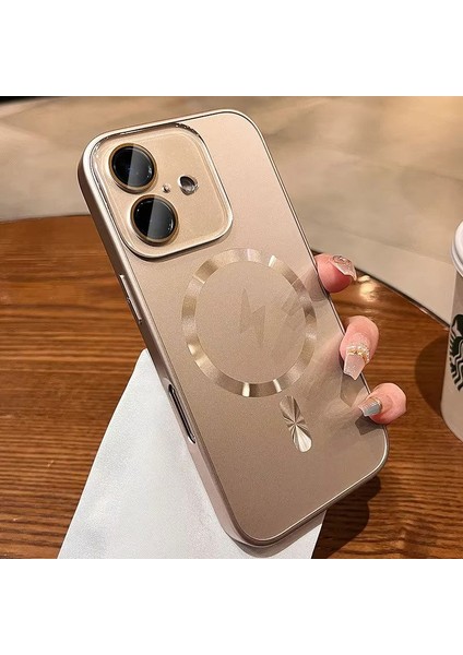 Apple iPhone 16 Plus Uyumlu Kılıf Zebana Matte Glass Kılıf (Kablosuz Şarj Destekli) Desert Titanyum