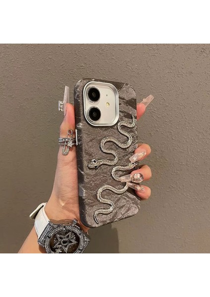 Apple iPhone 12 Uyumlu Kılıf Zebana Serpent Kadife Kumaş Kılıf Gri