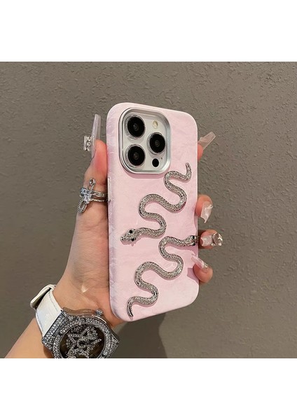 Apple iPhone 14 Pro Uyumlu Kılıf Zebana Serpent Kadife Kumaş Kılıf Pembe