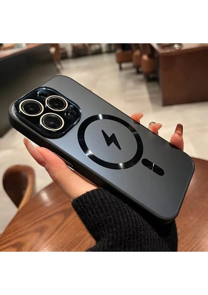 Apple iPhone 16 Pro Uyumlu Kılıf Zebana Matte Glass Kılıf (Kablosuz Şarj Destekli) Siyah