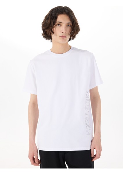 Bisiklet Yaka Baskılı Beyaz Erkek T-Shirt M5SM-TST1300