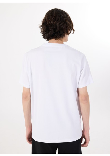 Bisiklet Yaka Baskılı Beyaz Erkek T-Shirt M5SM-TST1300
