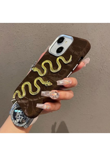 Apple iPhone 14 Uyumlu Kılıf Zebana Serpent Kadife Kumaş Kılıf Kahverengi fiyatları