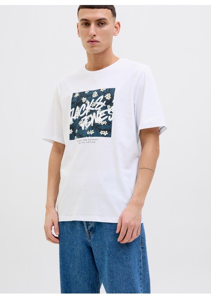 Bisiklet Yaka Beyaz Erkek T-Shirt 12269324_JJHAWAII Shape Tee Ss Crew